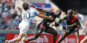 A Shujaa player tries to get away from an opponent during a past leg of the HSBC Sevens Series.