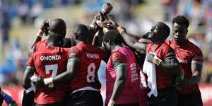 Kenyan players pray during the 2023 Hamilton 7s in New Zealand.