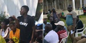 Collage image of Trans Nzoia Falcons players (L) and FKF officials (R) during a meeting at Kitale showgrounds on January 9, 2023.