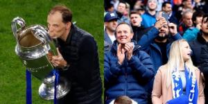 A collage image of former Chelsea head coach Thomas Tuchel (L) and Chelsea fans clapping (R).