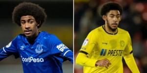 Collage image of Tyler Onyango in action for Everton in 2021 (left) and him during his recent loan spell at Burton Albion (right). 
