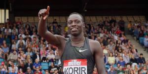 Emmanuel Korir celebrating winning the Birmingham Grand Prix on August 18, 2018.