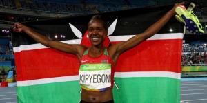 Faith Chepngetich Kipyegon celebrating winning the 1,500m gold medal during the 2016 Rio de Janeiro Olympic Games.