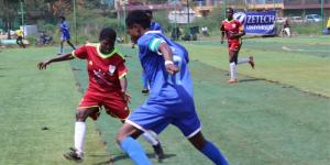 Zetech Sparks and Kayole Starlets players in action in a past KWPL match held at Ruiru Stadium.