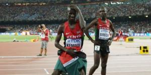 Ezekiel Kemboi celebrating winning the 3,000m steeplechase race in a past evet.