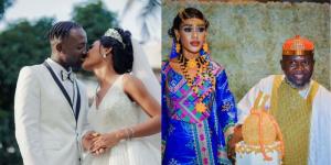 A collage image of Mohamed Buya with his wife (R) and his elder brother representing him during the wedding ceremony (L).