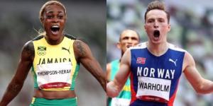 Olympic champions Elaine Thompson-Herah (left) and  Karsten Warholm (right)