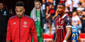 Arsenal foward Pierre Emierick Aubameyang (left), OGC Nice midfielder Mario Lemina (right).