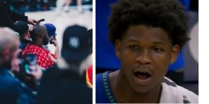A collage image of Jidion receiving a haircut and Andrew Edwards' reaction to the incident 