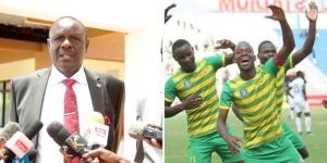 Collage image of Vihiga United chairperson Kahi Indimuli (L) and players from the club celebrating a goal in a past fixture. 