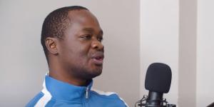 Former Harambee Stars goalkeeper Wycliffe Kasaya during an interview with media personality Otieno Mjomba on September 28, 2022 in Nairobi.