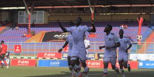 Michael Olunga celebrates goal against Uganda on November 11