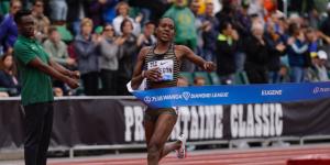 Faith Kipyegon wins the 1500m race at the Prefontaine Classic