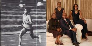 A side-by-side image of Jeni Kenyatta (left) and her family. 