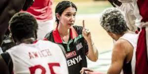 Kenya Morans' coach Liz Mills briefing her team during the AfroBasket Championships in Rwanda