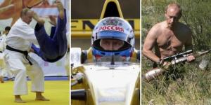 An image of Russian President Vladimir Putin engaging in different sports.
