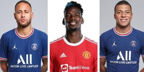 A collage of football players whose transfers were the most expensive.