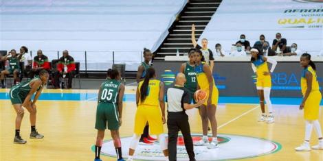 An undated photo of Kenyan players and their Rwandan counterparts in action in a past basketball match.