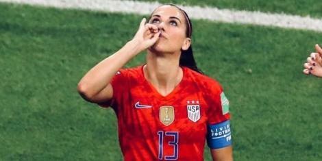 United States forward Alex Morgan celebrates scoring a goal at the 2019 FIFA Women's World Cup in France.