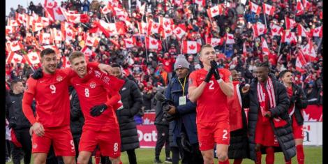 Canadian National Football Team Celebrating their Win Against Jamaica