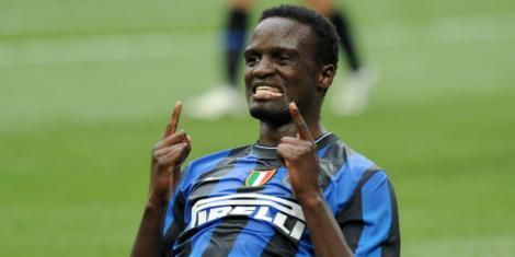 McDonald Mariga celebrates his first goal for Inter since joining the Italian champions from Parma on February 1