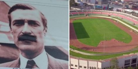 Collage image of the late Derek Erskine (left) and the Nyayo National Stadium (right).