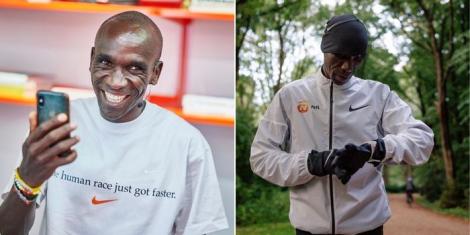 Collage image of world marathon record holder Eliud Kipchoge.