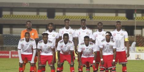 Harambee Stars players pose for a group photo in a past match.