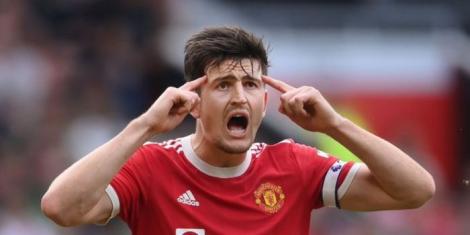 Manchester United and English defender Harry Maguire reacts during a past match.