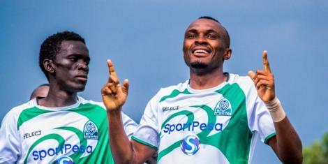From left to right: Innocent Wafula celebrating a goal with Jacques Tuyisenge during their time at Gor Mahia.