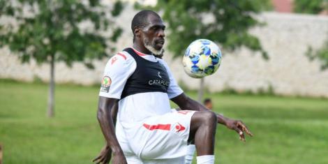 Joash Onyango showcasing his skills in a Harambee Stars training session in France on June 17, 2019.