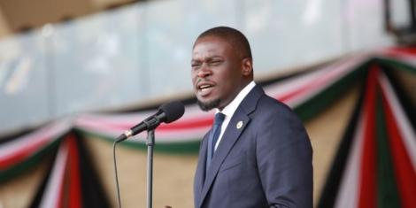 Nairobi County Governor Johnson Sakaja addresses the gathering at the 2022 Jamhuri Day celebrations on December 12.
