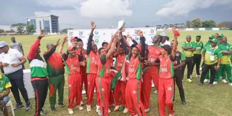 Kenyan Under 19 Cricket side celebrate their win against Nigeria in the African Division Two World Cup qualifiers staged in Abuja on October 8, 2022.