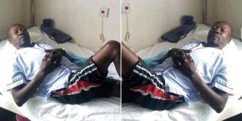 A collage image of Mike Wambani admitted in hospital.