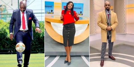 Collage image of Radio Jambo presenter Fred Arocho (L), Citizen TV news anchor Mukami Wambora (M) and Sport-On host Benard Ndong (R).