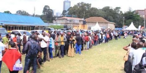 Kenyans queue for jobs during a past recruitment exercise.