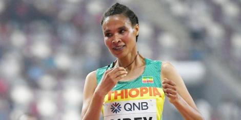 Ethiopian athlete Letesenbet Gidey competes in the 10,000m race during the 2019 World Athletics Championships staged in Doha, Qatar.