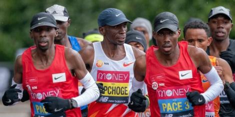Road race runners in action during the 2020 London Marathon.