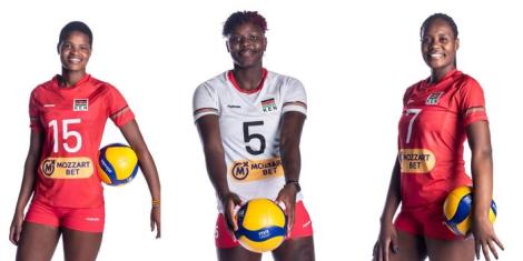 A collage image of Lorraine Chebet (L), Sharon Chepchumba (M) and Immaculate Nekesa (R) posing for a photos.