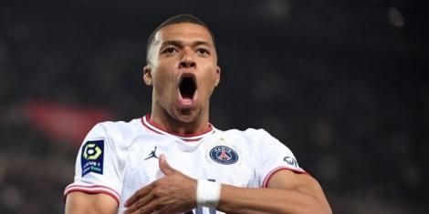 File Photo of French Forward Kylian Mbappe celebrating after scoring