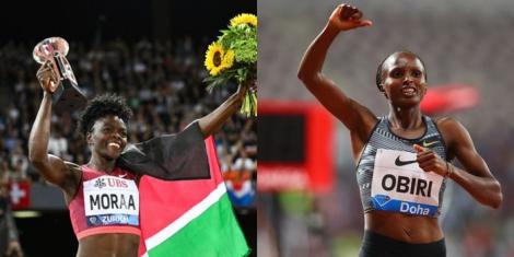 A collage image of Mary Moraa (L) and Hellen Obiri (R).