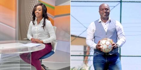 Collage image of Kenyan sports journalists Mukami Wambora (L) and Fred Arocho (R).