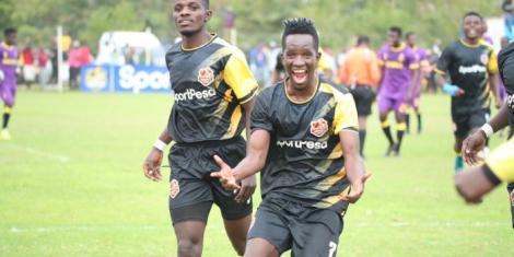 Murang'a Seal FC players celebrating one of their goals against Wazito FC on August 7, 2022 at St. Sebastian Park.