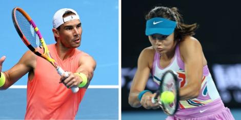 Collage image of Emma Raducanu (left) and Spanish tennis player Rafael Nadal (right).