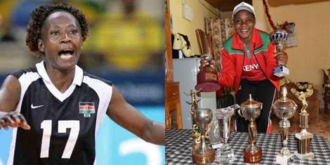 A collage image of Dorcas Ndasaba during his playing days (L) and after retirement (R).