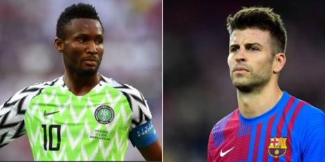 Collage image of former Nigeria footballer John Obi Mikel (L), and retired Spanish defender Gerald Pique.