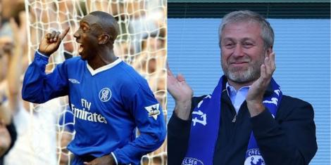 A collage image of Jimmy Hasselbaink (L) and Roman Abramovich (R).