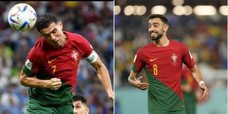 Collage image of Portuguese players Cristiano Ronaldo (L) and Bruno Fernandes (R).
