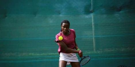 Kenya's Roselida Asumwa in action at the 2022 W15 tournament at the Karen Country Club in Nairobi on November 15, 2022. 
