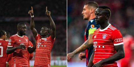 A collage image of Sadio Mane in action against Viktoria Plzen on October 4, 2022 at Allianz Arena.